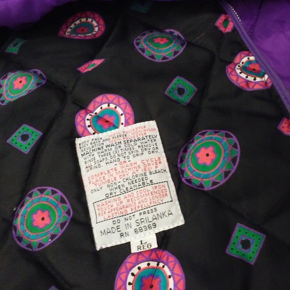 Vintage 90s London Fog Quilted Coat Liner -Lreg Daisy Circles Zipper-edge Nylon - Picture 7 of 12